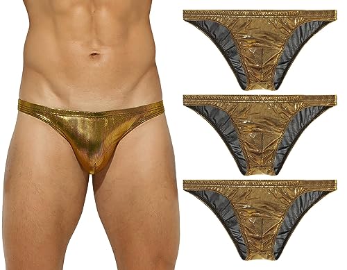 Panegy Juego de 3 calzoncillos para hombre, cintura baja, tanga, aireados, brillantes, A-oro, M