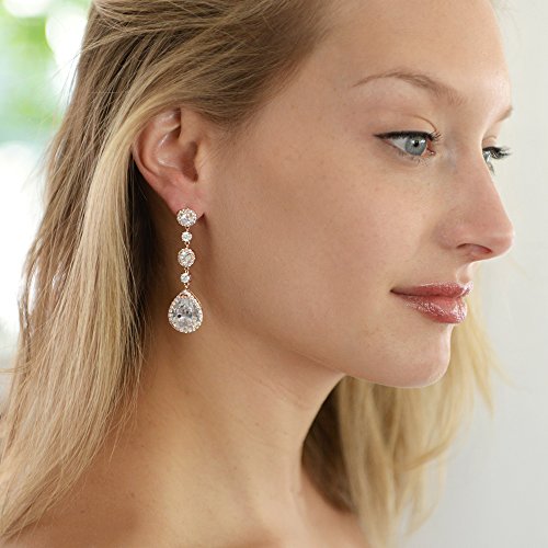 Mariell Pierced or Clip-On Silver, Gold or Rose Gold CZ Dangle Drop Earrings for Women, Brides, Wedding2