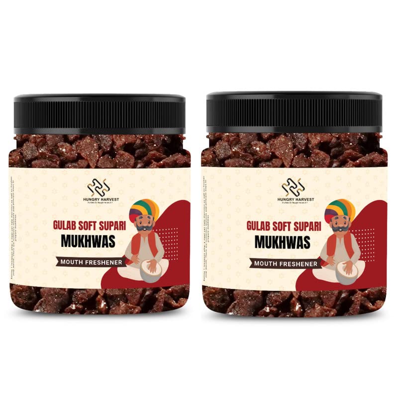 Hungry Harvest Combo Pack of 2 Soft Gulab Supari 300 gms Each Total 600 gms Mouth Freshener Sweet Rose supari [Jar Pack]
