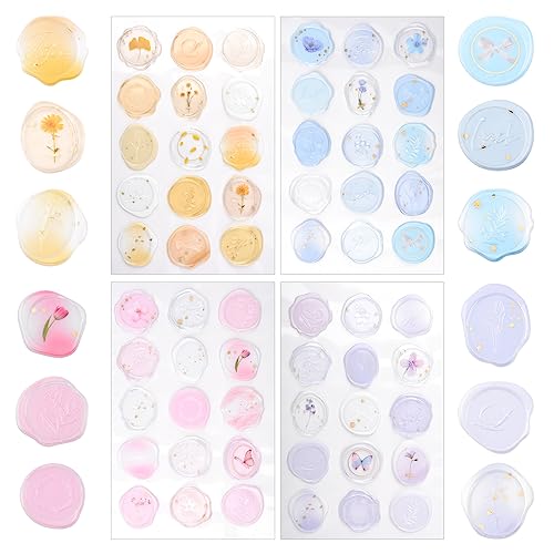 URROMA Wax Seal Stickers,60 Pcs Transparent Acrylic Blue Purple Romantic Gradient Seal Stickers for Envelopes Scrapbooking