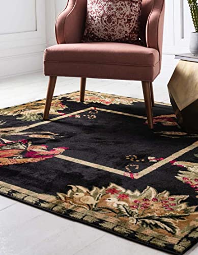 Image of Unique Loom Barnyard Collection Area Rug - Farm (6' 1 inch Square, Black / Cream)