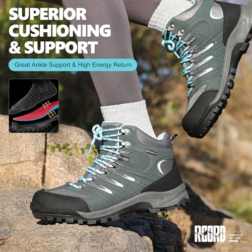 Image of R CORD Womens Hiking Boots Waterproof Slip-Resistant Cushioned Support Durable for Hiking, Travel, Rainy Days, Camping, and Outdoor Adventures