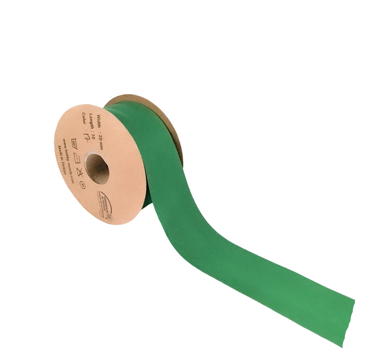HOBBY TRENDY 100% Cotton Bias Binding Tape (Single Fold) 40mm- (1 37/64 inch) 10meters (10. 7 Yards) for Sewing, Seaming, Binding, Hemming, Piping, Quilting (Green)