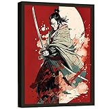 EXCOOL CLUB Japanese Samurai Poster - 12x16 Black And Red Samurai Art Wall Decor, Asian Samurai...