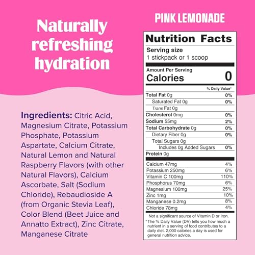 Image of Ultima Replenisher Daily Electrolyte Powder - Pink Lemonade, 20 Stickpacks - Zero Sugar Hydration Packets with 6 Electrolytes and Minerals - Sugar Free, Plant Based & Keto Friendly Drink Mix