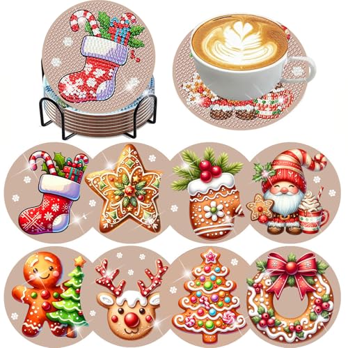 ijbnhd 8 Pcs Christmas Diamond Painting Coasters Kits Diamond Art Coasters