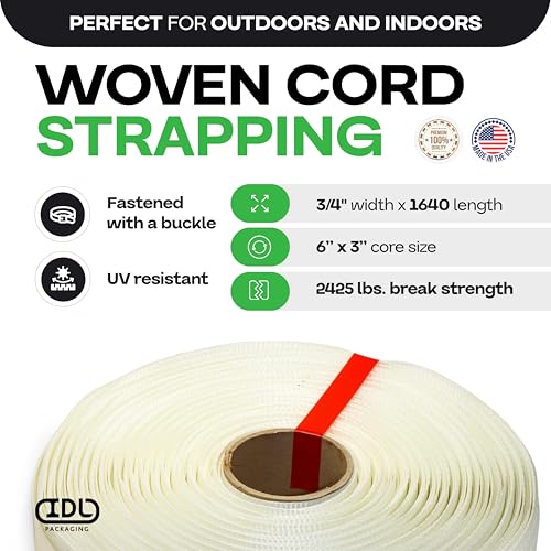 woven cord strapping roll 3434 x 164039 634 x 334 core size 2425 lbs break strength - poly packaging strapping - strength and flexibility woven strapping coil with re-tightening option by idl packaging