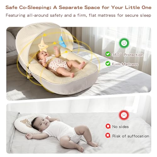 Image of Baby Lounger, Portable Foldable Infant Lounger for Newborn to Toddler(0-12 Month), Baby Nest with Removable Washable Cover for Home Travel Dual-Purpose