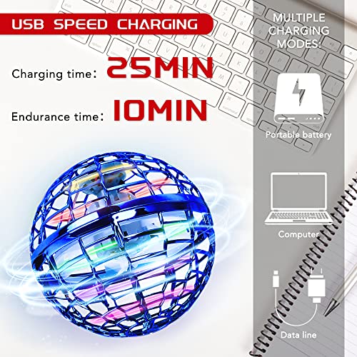 Flying Ball Toys,360°Rotating Hand Controlled Flying Orb Ball Toys Magic Led Lights Controller Mini Drone Flying Toy Spinning Ufo Safe For Kids Adults Indoor Outdoor (Blue) #TOP3