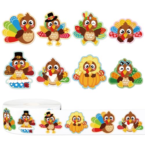 JarThenaAMCS 1000Pcs Thanksgiving Turkey Stickers 8 Designs...