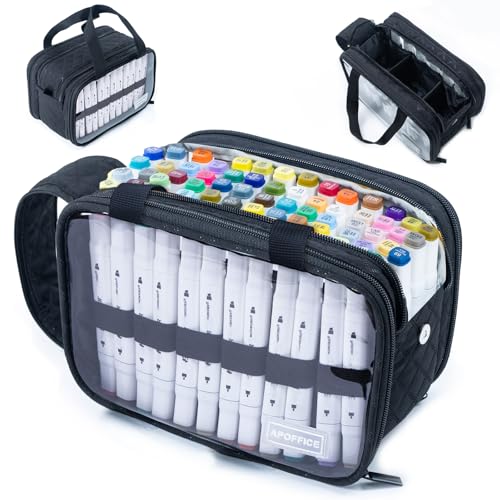 Image of Marker Organizer Case - Holds 72-96Markers | Portable Art Marker Storage Bag with Clear View Panels & Removable Dividers | Marker Holder for Alcohol Markers, Pens, Craft Supplies(Case Only)