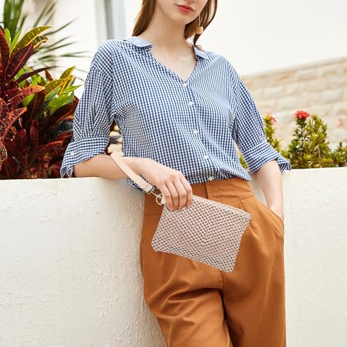 Image of Straw Clutch Purses for Women, Bohemian Straw Handbag Small Summer Beach Bag Wristlet Wallet with Zip
