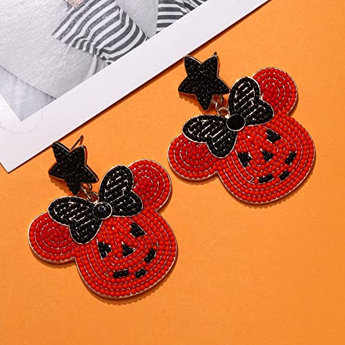 Halloween Earrings Cute Orange Star Bow Mouse Beaded Festive Dangling Earrings Fun Halloween Holiday Party Decor4