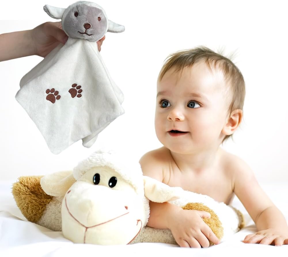 CREVENT Cozy Plush Baby Security Blanket Loveys for Baby Girls Boys, Stuffed Animal Ring Rattle Shaker Toy for Newborns (Sheep) - Image 3