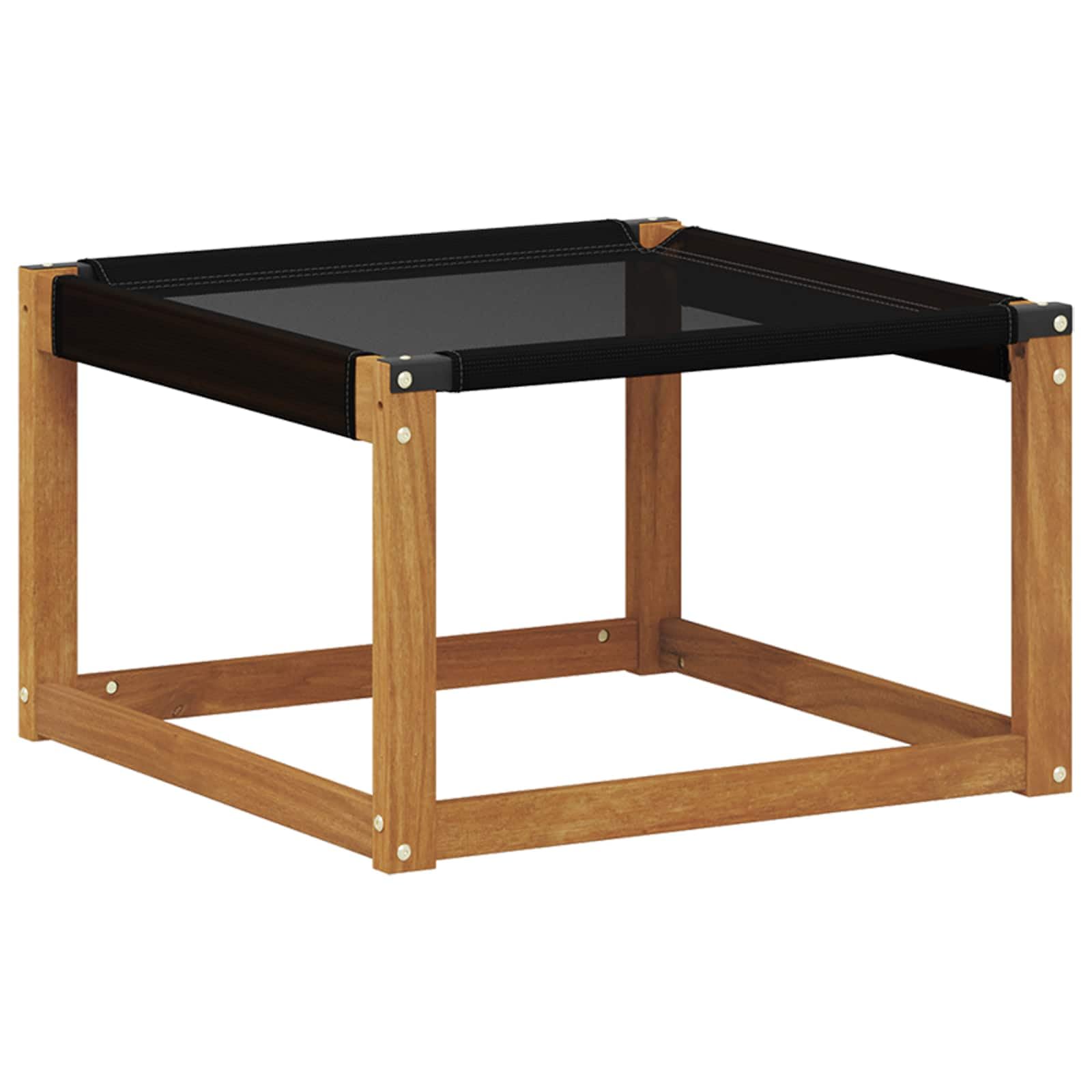 Outdoor-Sofagarnitur 7-teilig mit Kissen aus massivem Akazienholz und Textilene, natürlich und schwarz, Gartensofa mit Tisch, Hocker, Sitzgruppe für Terrasse, Pool und Garten