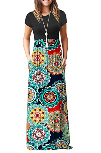 AUSELILY Women Short Sleeve Loose Plain Casual Long Maxi Dresses with Pockets