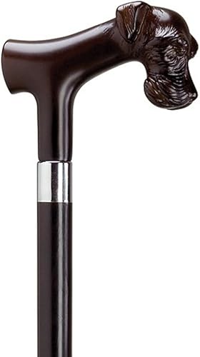 Schnauzer Head Derby - Bastón de arce negro con mango marrón, regalo asequible. Artículo #DHAR-9140100