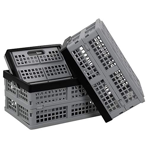 Leendines 3 Pack Plastic Collapsible Milk Crates, Folding Storage Crate, 15 L #TOP6