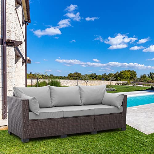 Rattaner Patio Furniture 3 Seater Sofa Outdoor Furniture Outdoor Couch Deep Seat Hight Backrest With Waterproof Cover, Grey Anti-Slip Cushions #TOP3