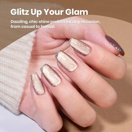 Image of Beetles Brown Cat Eye Gel Nail Polish - Velvet Cinnamon Cat Eye Gel Polish, 15ML Brown Mocha Mousse Magnetic Glitter Gel Polish with Magnet Soak Off UV French Nail Art Manicure Gift for Women