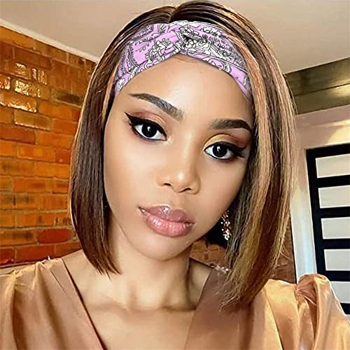 AliPearl Hair Highlight Straight Headband Bob Wig Honey Blonde Human Hair Wigs for Black Women Glueless None Lace Front Wigs with Headbands Brazilian Virgin Hair Short Bob Wig 150% Density (10 Inch)