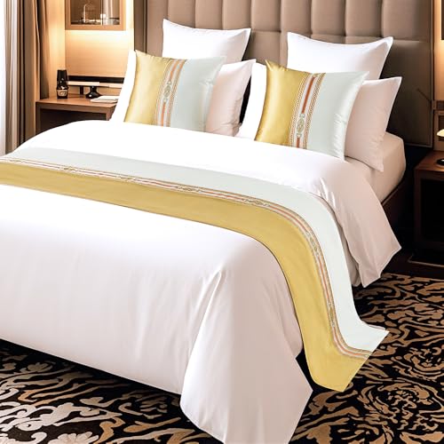 Bed Runner Smooth Comfort Decorative Jacquard Bed Scarf for Home and Hotel King Size Bed Throw Bedroom (Gold, 50x240cm/19.6x94in)