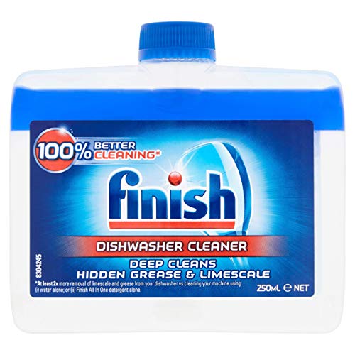 Finish, Limpiador de lavavajillas, 250 ml (paquete de 8 unidades, total 2 L), elimina la grasa y la cal, olor fresco, combate el olor para una lavadora más limpia e higiénica