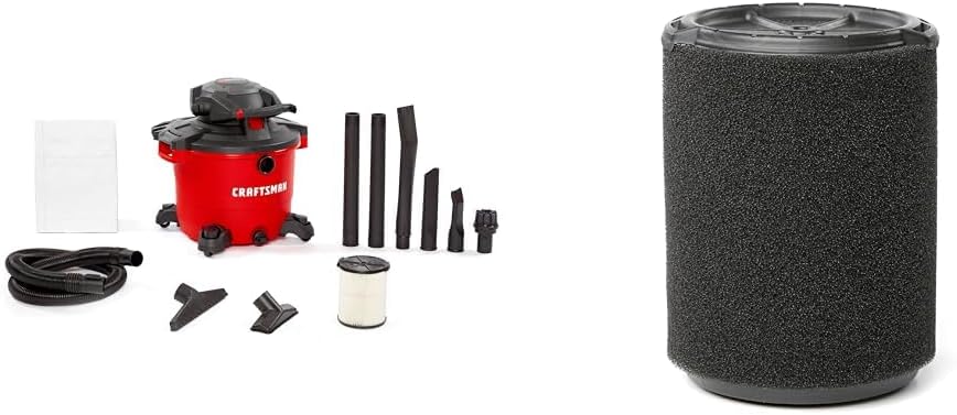 CRAFTSMAN CMXEVBE17607 16 Gallon 6.5 Peak HP Wet Dry Vac with Detachable Blower, Portable Shop Vacuum Wet and Dry with Dry Filter, Wet Filter, Dust Bag and Attachments for Garage, Outdoor Cleaning