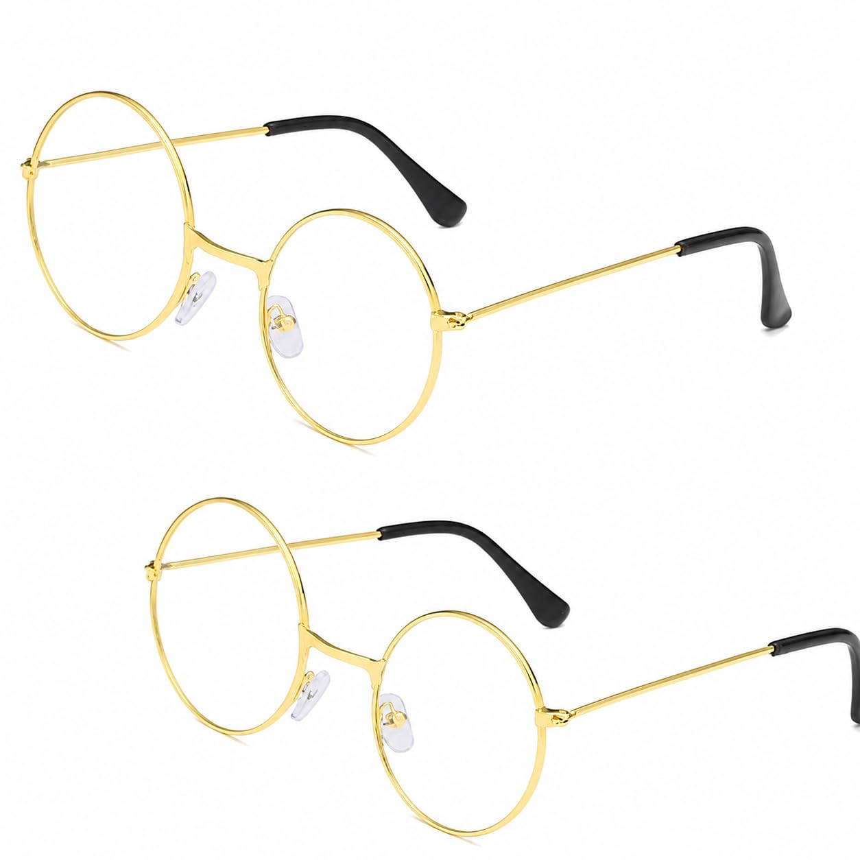 Gryphix 2 Pairs Round Retro Glasses Vintage Metal Frames Clear Lenses