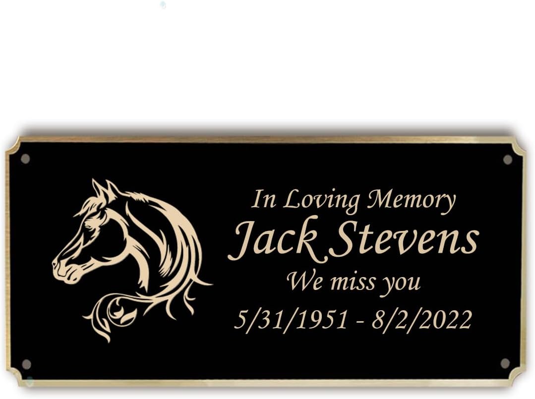 Black and Gold Brass Door Name Plate I Grave Marker I Garden Plaque (Horse, Medium)
