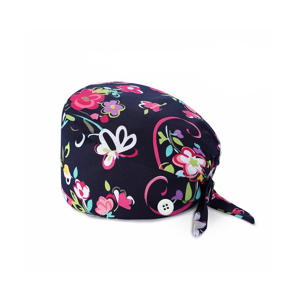4 PCS Set Chapeaux de Travail Elastic Réglable Imprimé Coton Bonnet Chapeaux Turban Unisex Cotton avec Bandeau Absorbant