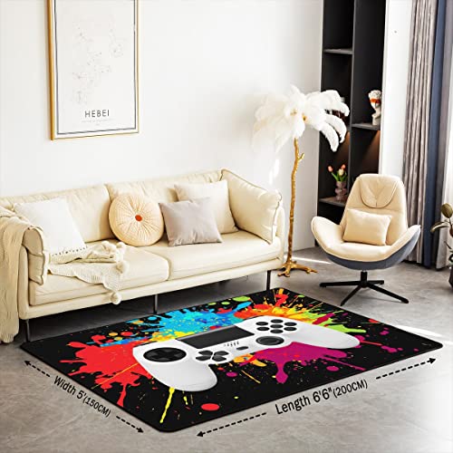 Homemissing Gamer Area Rug 150x200cm Gaming Gamepad Rugs Mat For Living Room Bedroom Colorful Splash Ink Decorative Carpet Non Slip Area Runner Rug - Image 2