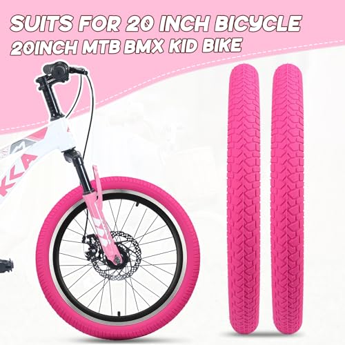 WEEROCK Bike Tire 20 Inch Tires 2 Pack 20 x 2.125 Folding Bead Replacement Tyre with 20In Inner Tubes for 20" Bicycles, MTB, Mountain Bike, BMX, Magenta