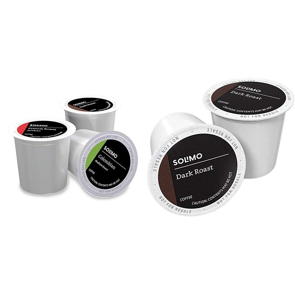Amazon Brand - 100 Ct. Solimo Variety Pack Medium and Dark Roast Coffee Pods, Compatible with Keurig 2.0K-Cup Brewers & 100 Ct. Solimo Dark Roast Coffee Pods, Compatible with Keurig 2.0 K-Cup Brewers