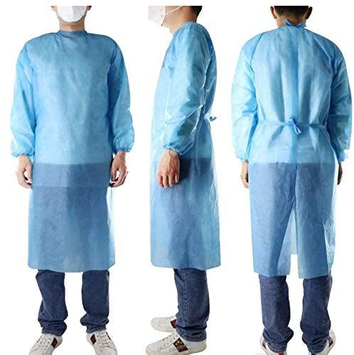 Leo Disposal Protective Isolation Gown - 10pcs Blue. Latex Free,Non-Woven, Fluid Resistant,ONE Size FITS All (10 Pcs)