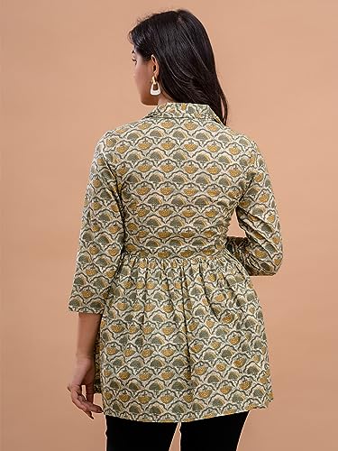 Image of feranoid Women's Cotton Floral Printed Short Kurti Tunic Top