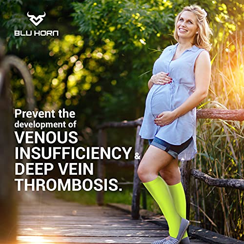 Image of Knee High Compression Socks 15 To 20 mmHg ForEveryday Use Improves Blood Circulation, Relieves Pain & Swelling Size 2X Large, Neon Green, 1 Pair