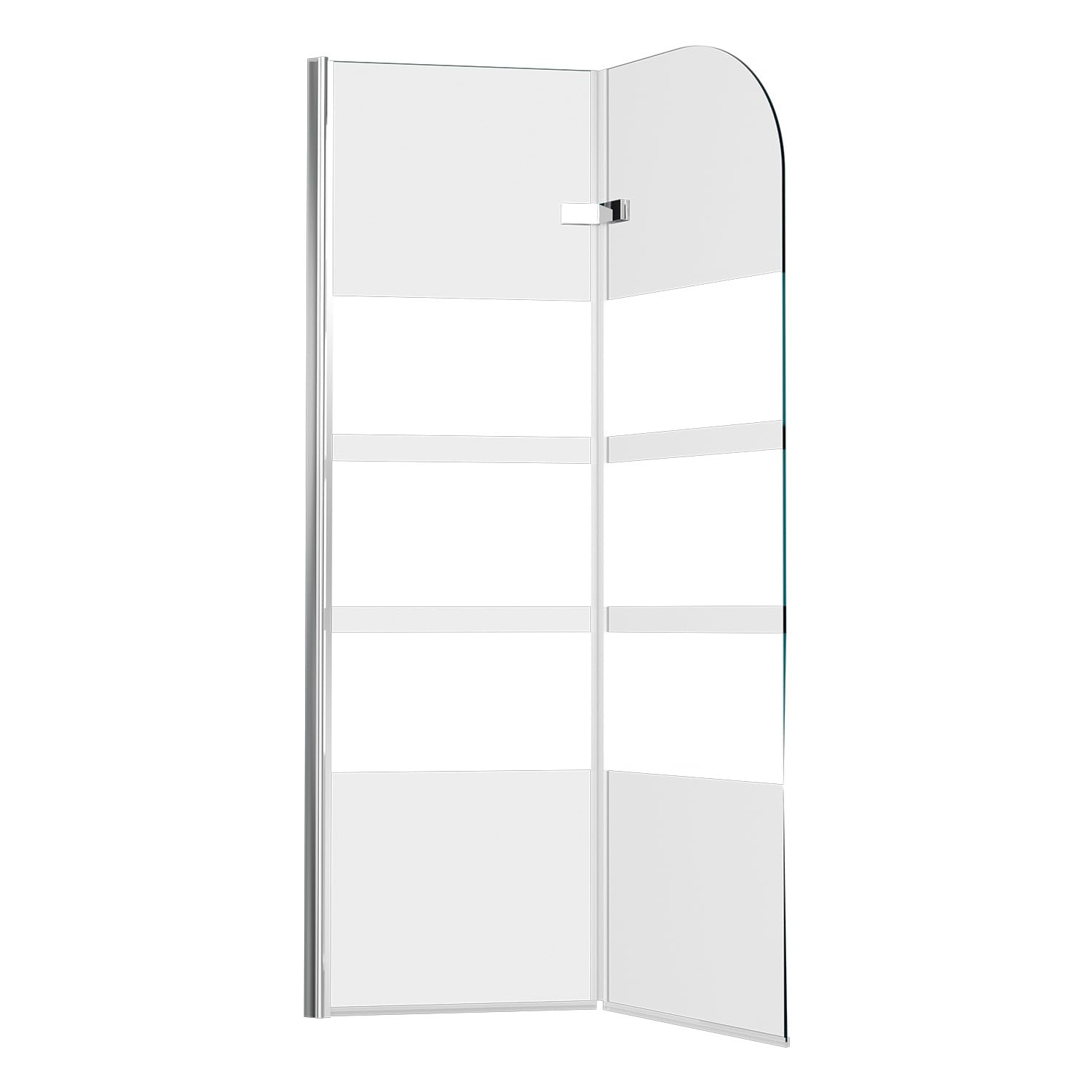 Mampara para bañera plegable de 100 x 140 cm, 2 piezas, de cristal templado de seguridad de 6 mm con rayas blancas, nano-revestimiento, antisalpicaduras, color plateado