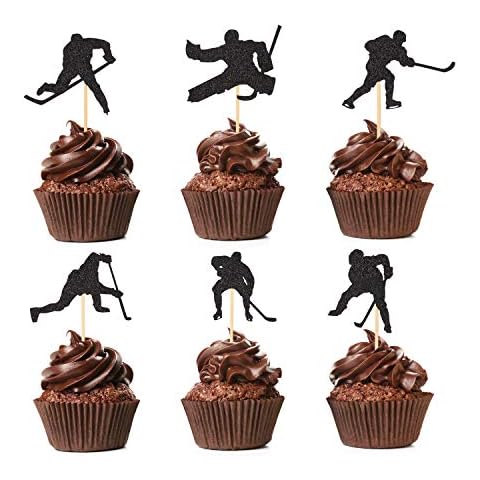 Hockey Cupcake Toppers Pack of 48 Hockey Player Cupcake Picks for Boys Ice Hockey Sport Themed Party Supplies Cover
