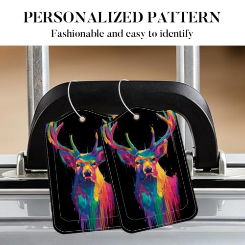 Image of Neon Deer Luggage Tags 2 Pack, PU Leather Privacy Flap
