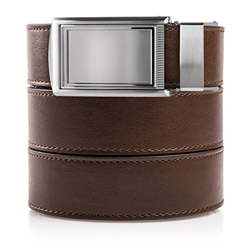 SlideBelts Men's Classic Belt with Premium Buckle (Mocha Brown Leather With Framed Silver Buckle (Vegan), One Size)