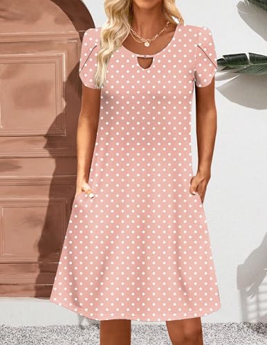 Image of Zeagoo Women's Casual A-Line Dresses with Pockets Summer Floral Tshirt Dress Short Sleeve Mini Dress Flowy Sundresses