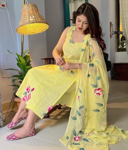 Image of GoSriKi Women's Viscose Straight Kurta Set | Lightweight Ethnic Wear for Daily & Festive Use, Kurti Set for Woman | Elegant Suit Set for Women Cotton | Women Kurta Sets with Dupatta Cotton