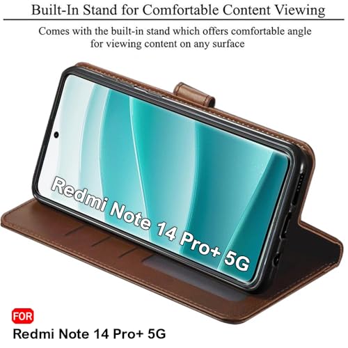 Image of TheGiftKart Flip Back Cover Case for Mi Redmi Note 14 Pro Plus 5G | Dual-Color Leather Finish | Inbuilt Stand & Pockets | Flip Back Case Cover for Redmi Note 14 Pro+ 5G (Faux Leather, Brown & Coffee)