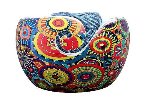 Image of Creative Minds Multi Purpose Wooden Yarn Bowl - Yarn Holder Rosewood - Knitting Bowl Handmade Wooden Yarn Bowl for Knitting and Crochet | Large Knitting Bowl Mother's Day Gift (Multi-Color 2)