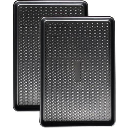 JOHO BAKING Large Baking Sheet Set (2 Pack) - Half Sheet Pan 17.7x12.2 Inch, 0.8mm Heavy Duty Carbon Steel, Nonstick & Warp Resistant Cookie Sheet for Baking, Roasting, Textured Pattern, Dark Grey