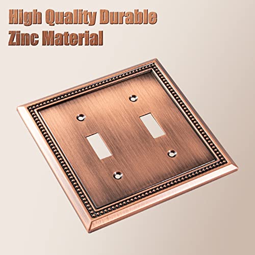 Image of Henne Bery Sunken Pearls Heavy Duty Decorative Wall Plate Switch Plate Outlet Cover (Double Toggle, Antique Copper)