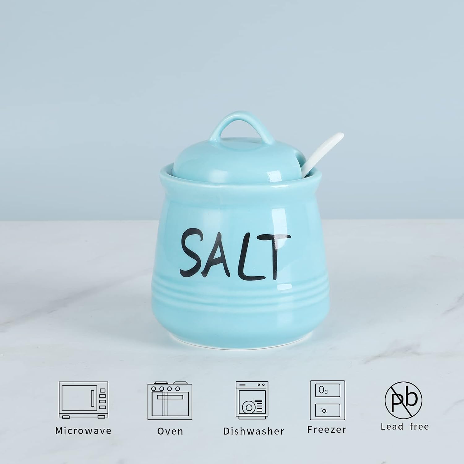 12 oz Salt Bowls with Lid and Spoon (Turquoise) image 3