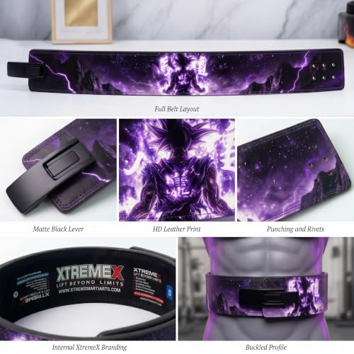 Image of XTREMEX 13mm Void Lightning Weightlifting Lever Belt (Purple, S) | Deadlift & Gym Belt for lower back support, Squats, Powerlifting belts for Men and Women with heavy duty buckle