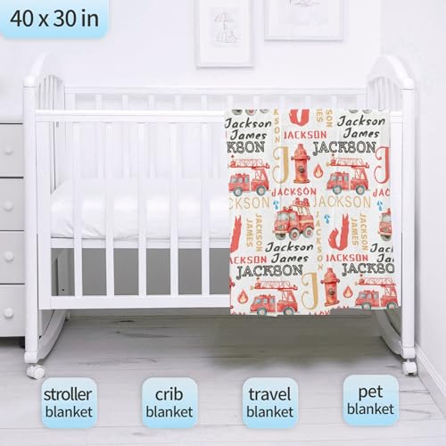 Image of Personalized Fire Trucks Firefighter Custom Baby Blanket Gifts for Boys Girls Super Soft Blanket Swaddle Newborn Cozy Receiving Blanket Stroller Throw 40x30 in for Puppy